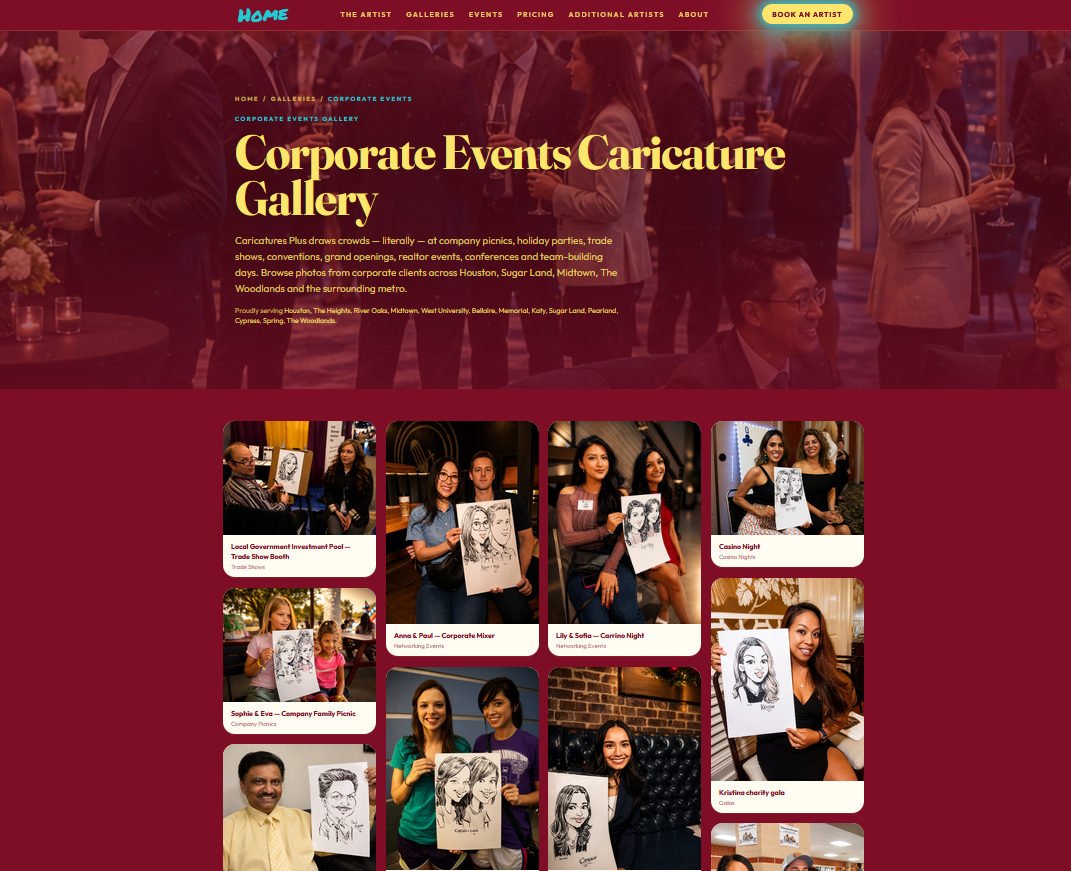 Corporate events gallery on the redesigned site