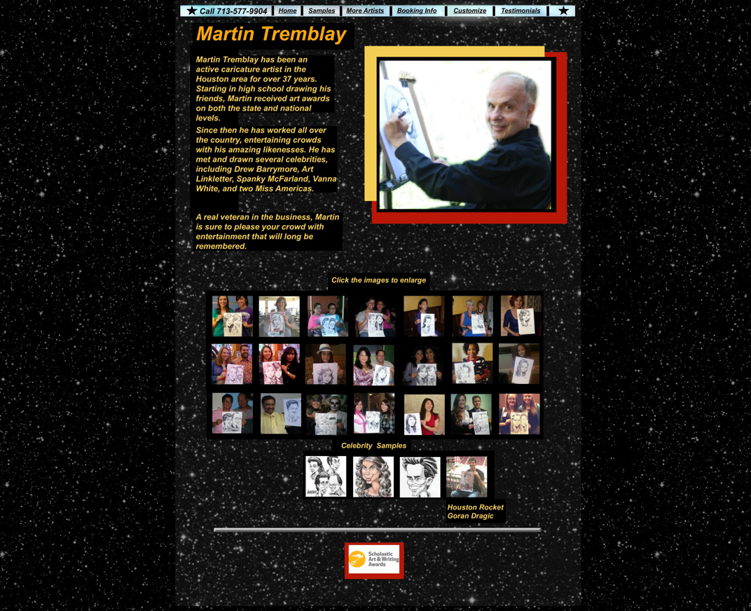 Original Caricatures Plus artist page with biography, photos and artwork combined