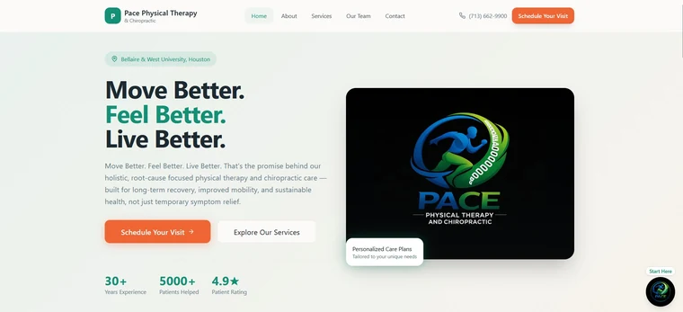 PACE Physical Therapy and Chiropractic website homepage