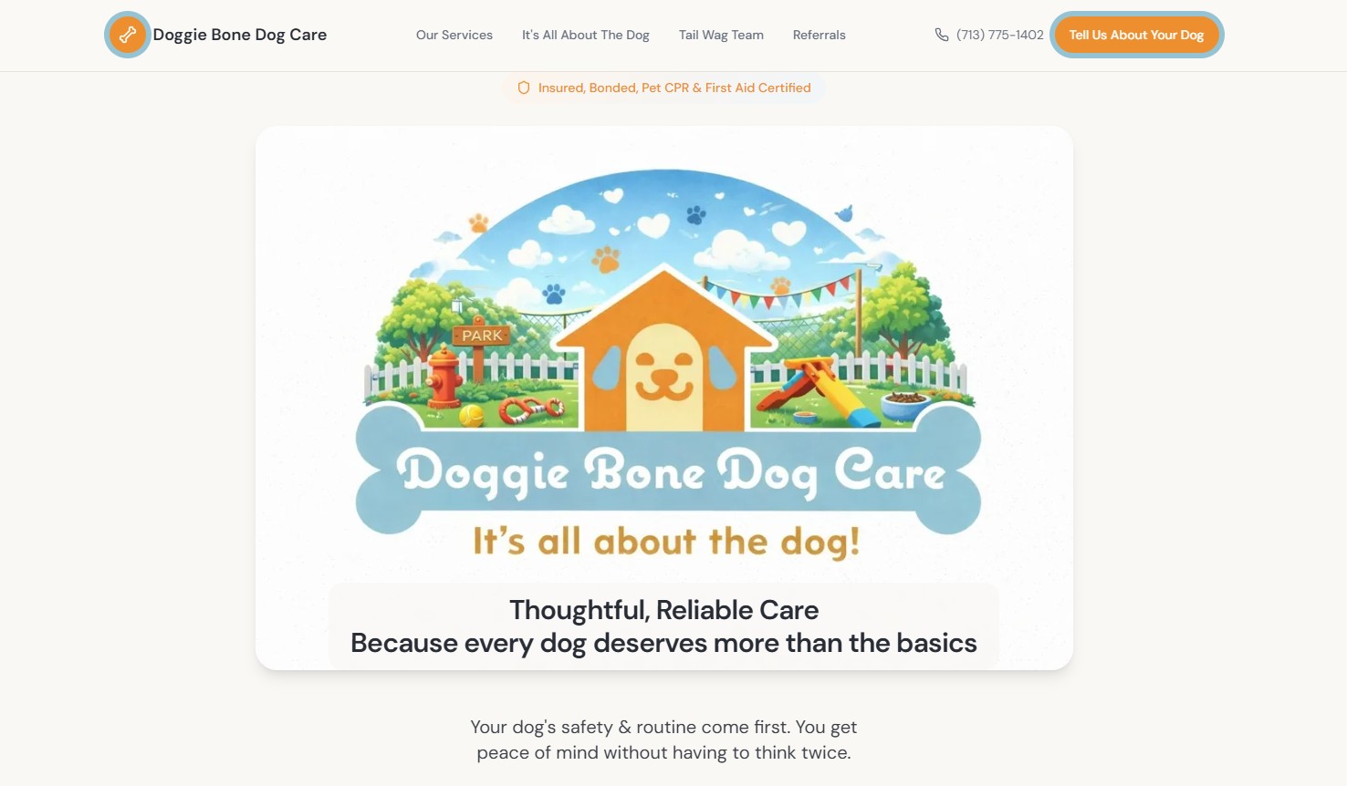 Doggie Bone Dog Care homepage