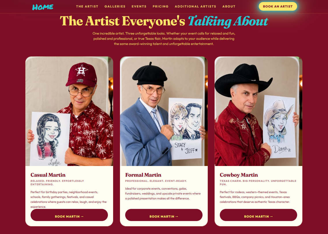 Redesigned Caricatures Plus artist page