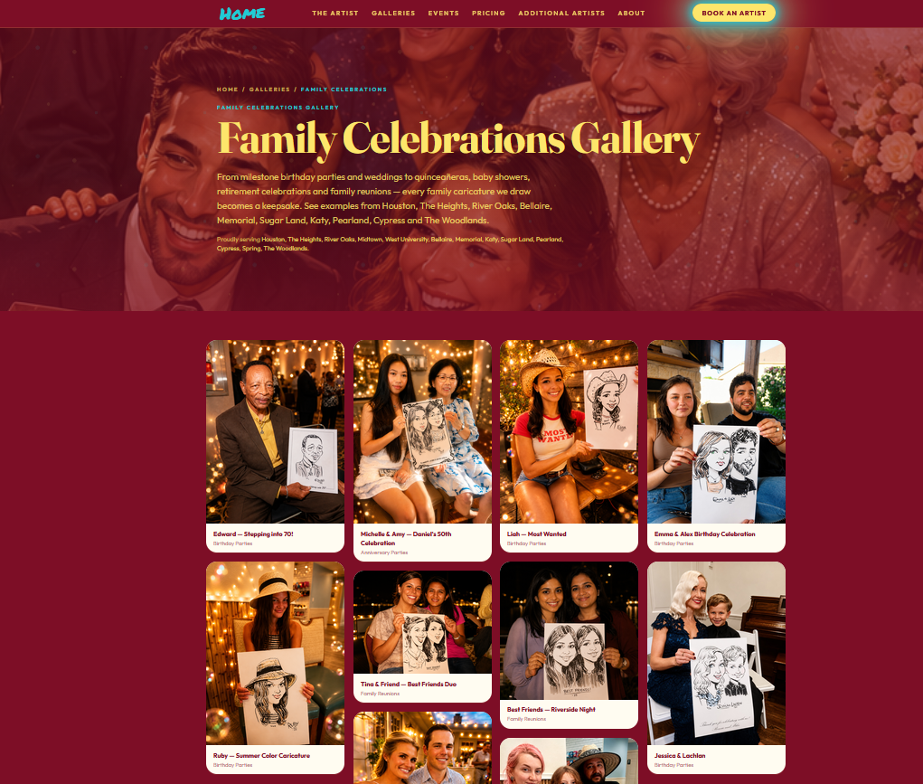 Family celebrations gallery on the redesigned site