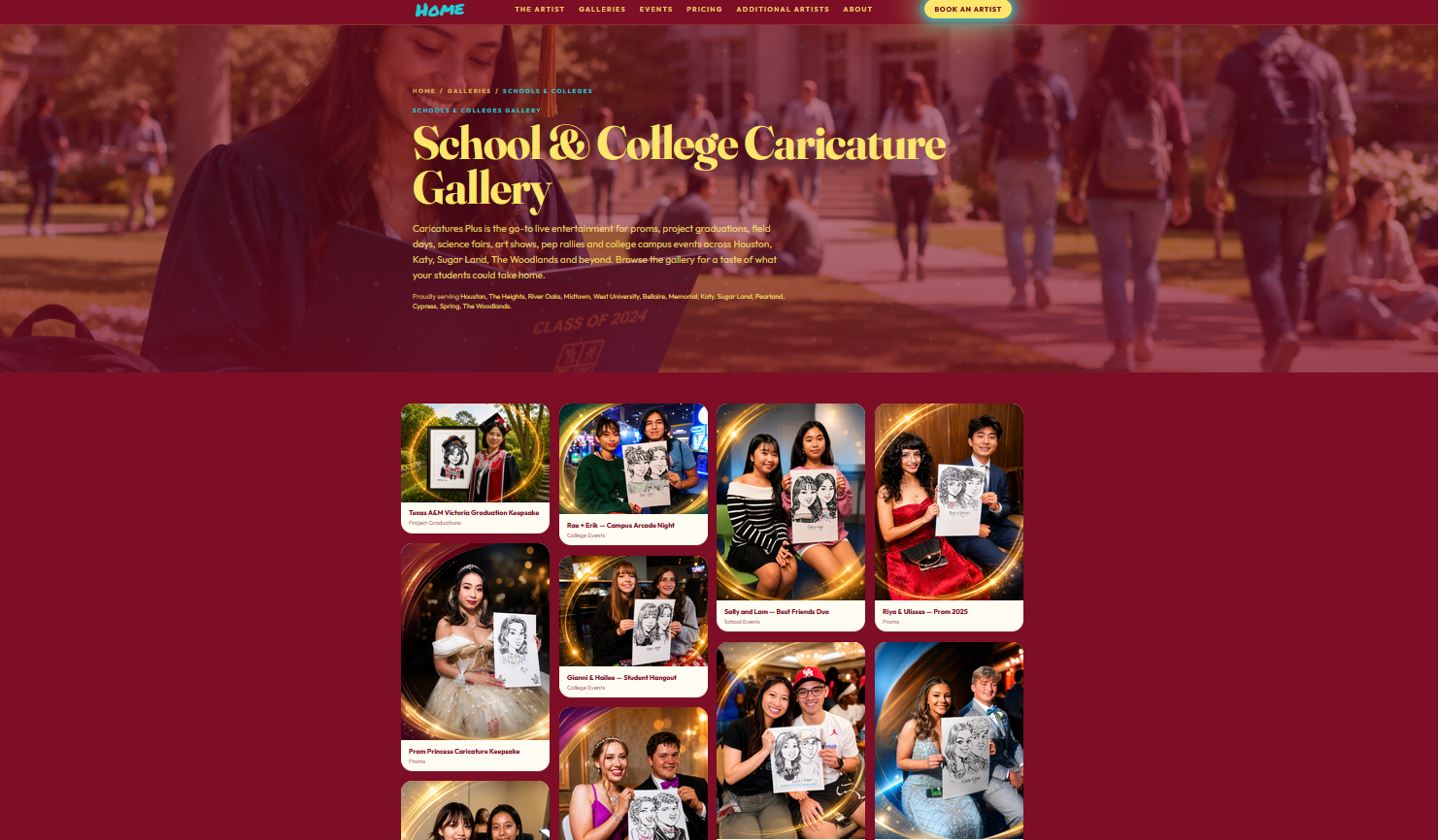 School and college caricatures gallery on the redesigned site